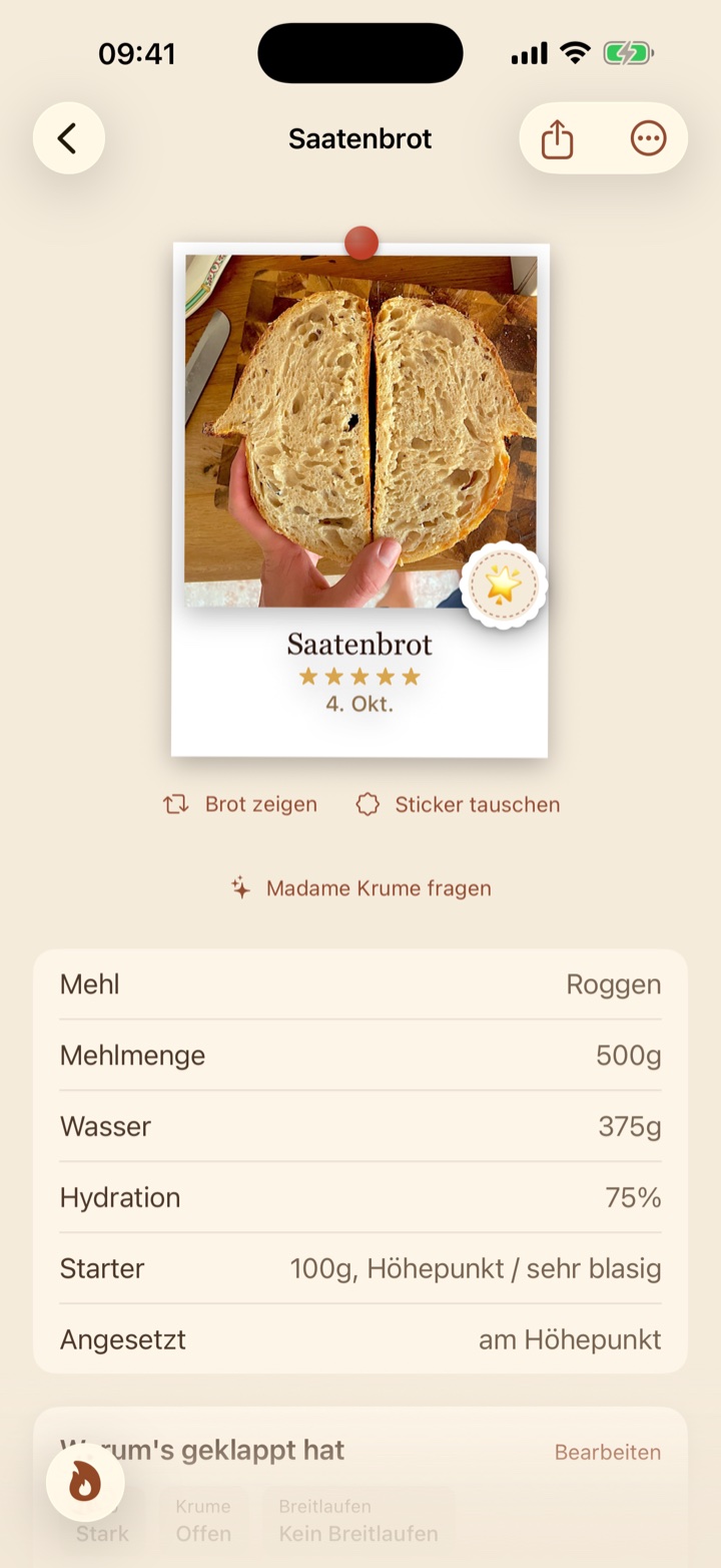 A loaf's polaroid turned over, showing the crumb.