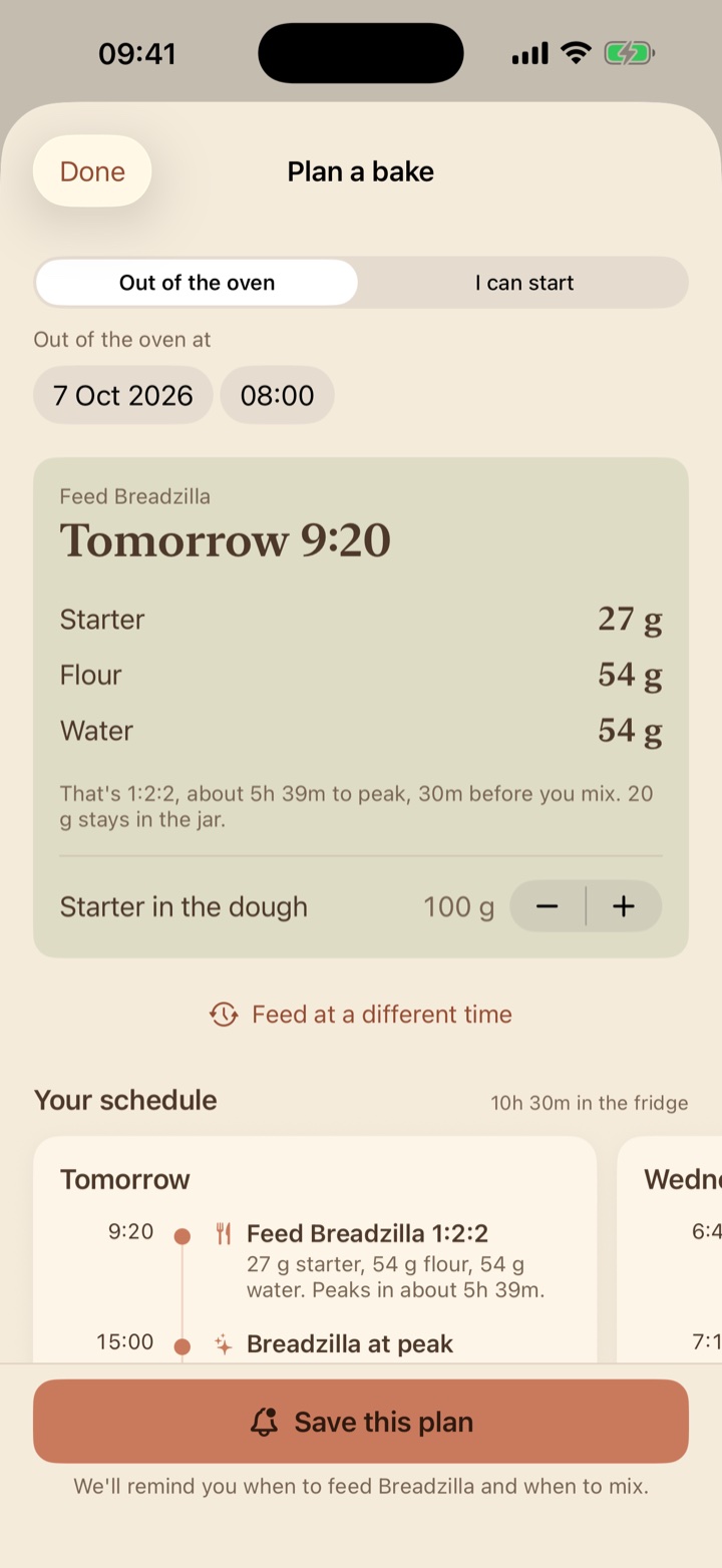 The planner: when to feed the starter and what to weigh.