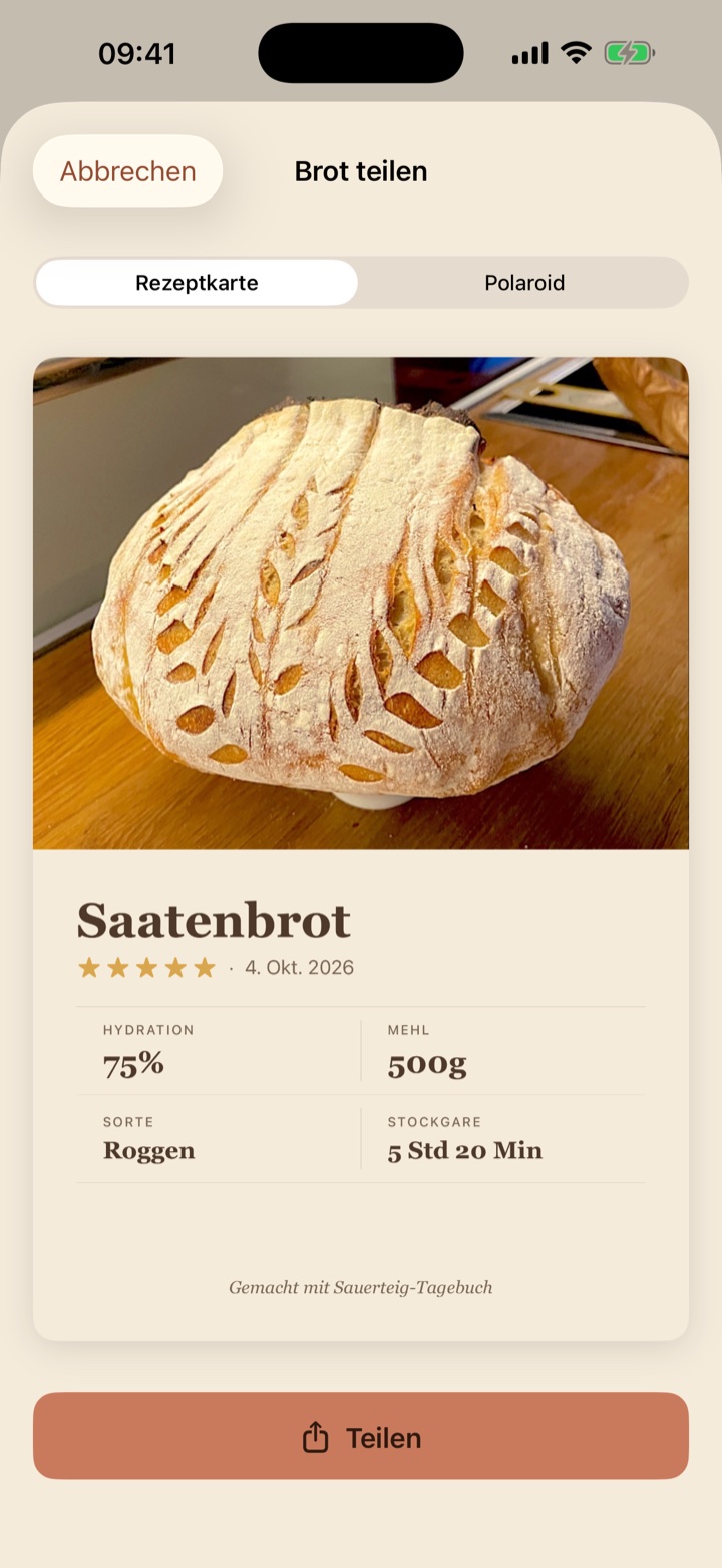The share card for a loaf: its photo, name and what went into it.