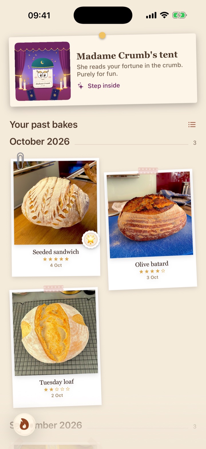 The Pinnwand: finished loaves as polaroids, with their names and stars.